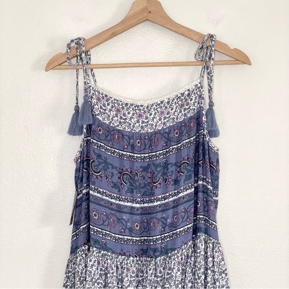 NWT Lucky Brand Tiered Mixed Floral Print Tassel Tie Strap Boho Sundress Small - Picture 8 of 16